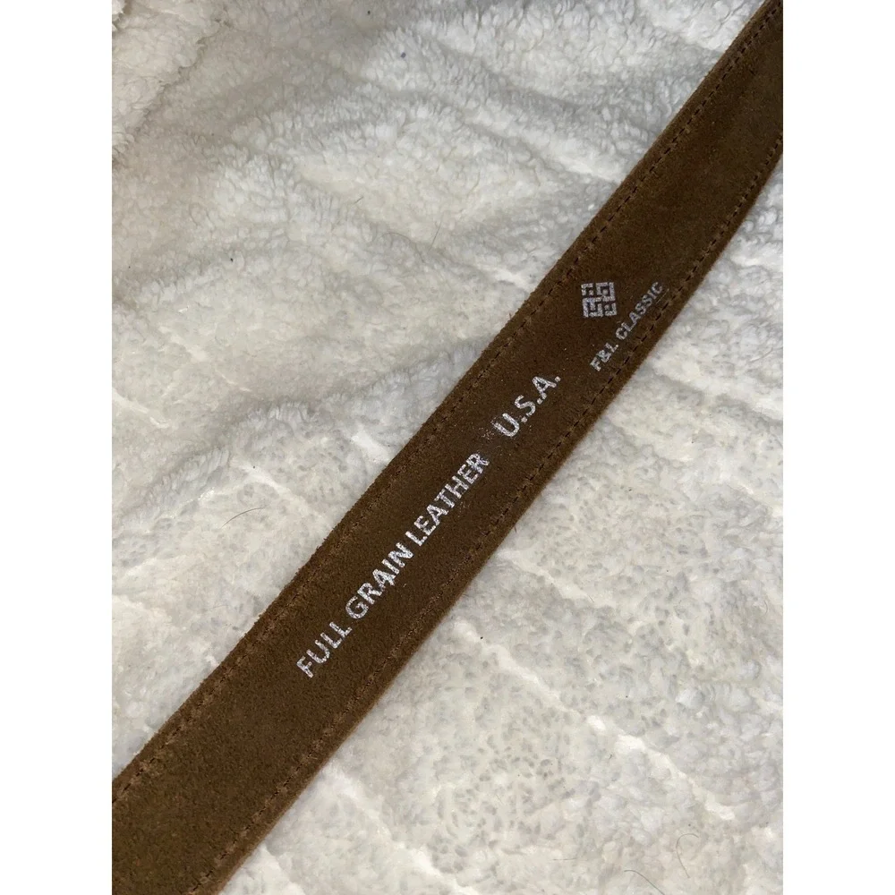 F&L Classic Brown Full Grain Leather Western Belt Silver Engraved Buckle Mens 38